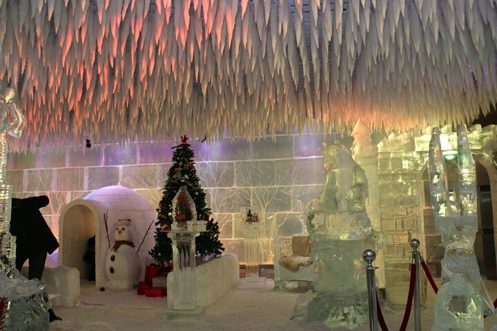 Experience a stunning winter landscape where everything is made of real ice from captivating sculptures to cozy seating making Chillout Ice Lounge a unique escape in Dubai.